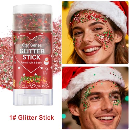 Red Glitter Stick, Hair Glitter for Kids Women,Party Festivel Accessories Outfits for Women Face Glitters Makeup, Long Las...