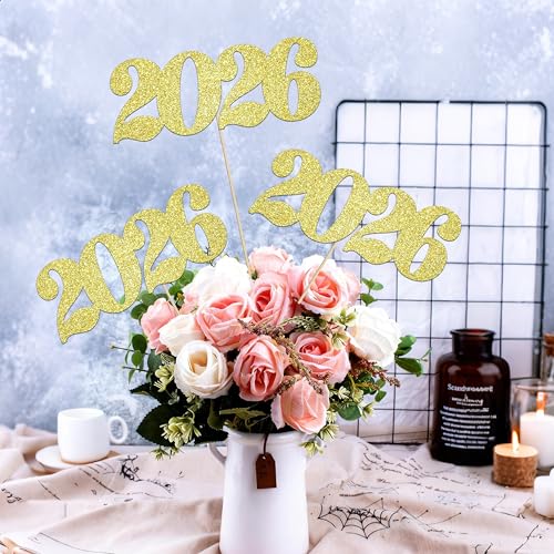 2026 Centerpiece Sticks Number 2026 New Year Table Decorations 12PCS Graduation Table Toppers Glitter Gold 2026 Table Cent...