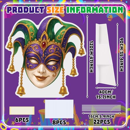 Yookeer Mardi Gras Mask Decoration Outdoor 47 Inch Carnival Backdrop Set Large Venetian Mask Photo Prop Board Giant DIY Ma...
