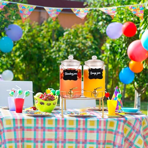 Drink Dispensers for Parties,2 Pack 1 Gallon Beverage Dispenser with Stand,Drink Dispenser With Glass Lid and Stainless St...
