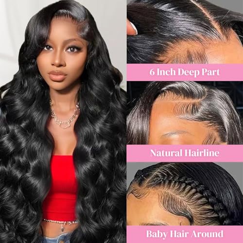 20 Inch Body Wave Lace Front Wigs Human Hair 200% Density 13x6 HD Lace Frontal Wig Pre Plucked Body Wave Wig with Baby Hair Glueless wigs for Women Daily