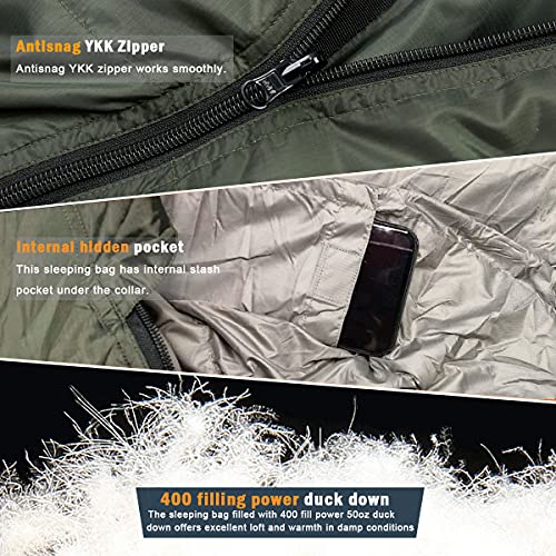 Akmax.cn Goose Down Mummy Sleeping Bag – Ultra-Light, Compressible, All-Season Camping & Backpacking Bag, -13°F Extreme Co...