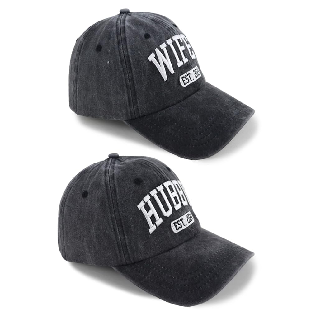 2 Pack Hubby Wifey Hats 2025, Couples Gifts for Bridal Shower Anniversary Honeymoon Engagement, Wedding for Him Her Wife Husband Mr Mrs Baseball Caps Black