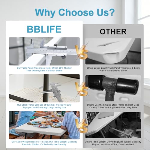 Bblife 6FT Folding Tables Heavy Duty White Foldable Table, Multi-Functional Fold up Table for Outdoor Camping Picnic Parti...