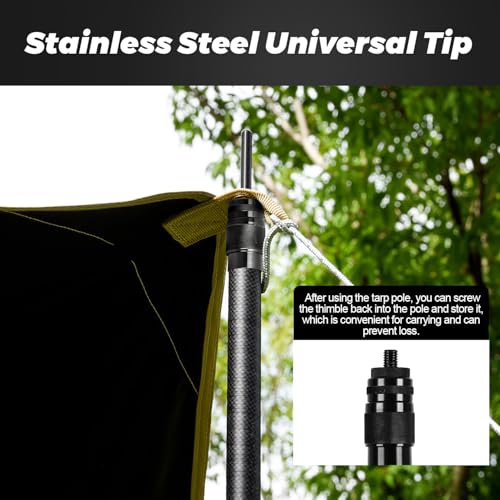 Telescopic Tarp Poles, Canopy Adjustable Carbon Fiber Poles Set of 2, Portable & Lightweight Tent Tarps for Awning, Campin...
