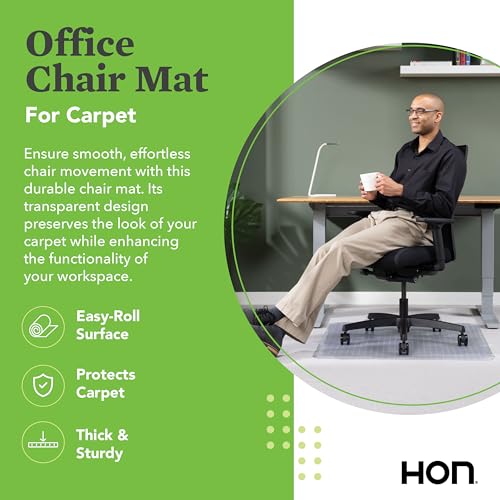 HON Office Chair Mat for Carpet, Computer Desk Chair Mat for Carpeted Floors, Easy Glide in Office or Home with Extended L...