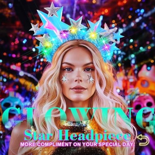 JEAIRTS Light Up Star Headband Glow Halo Celestial Headpiece Led Goddess Costume Hair Accessories for Women