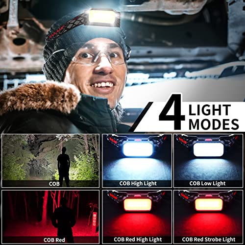 Headlamp Rechargeable, 1500 Lumens Wide Beam Led Headlamp, Lightweight Hard Hat Light, 4 Modes Lightbar Head lamp, Outdoor...