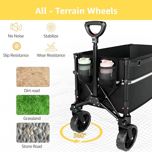 ROSONG Collapsible Wagon Cart with Wheels Foldable - Folding Utility Heavy Duty Wagons Carts for Grocery Sports Garden Sho...