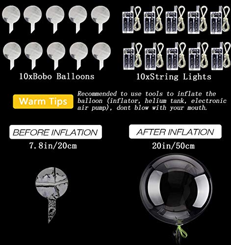 LED Balloons 10 Pack, Light Up Balloons 20 Inches Clear Helium Bobo Balloon, Glow Bubble Balloons with String Lights for V...