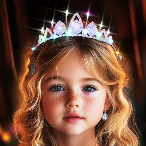 DRESBE Light Up Crystal Tiara and Crown LED Rhinestone Headband Glow Party Princess Hair Accessories for Women