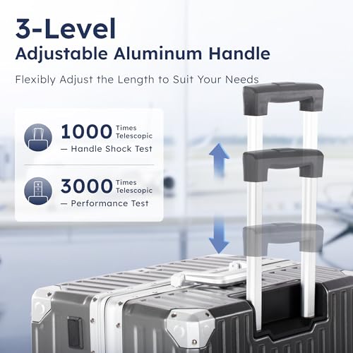 ALPHA CAMP 24 Inch Check-in Luggage, Dual Layer Aluminum Frame Luggage with TSA Locks, 3-Layer PC Hard Shell Zipperless Li...