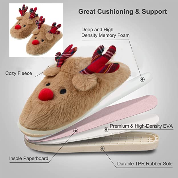 Gilbins Women's-Men's Christmas Holiday Ugly Warm Memory Foam Fury Slippers Sweater Reindeer Winter Soft Cozy Home Booties...