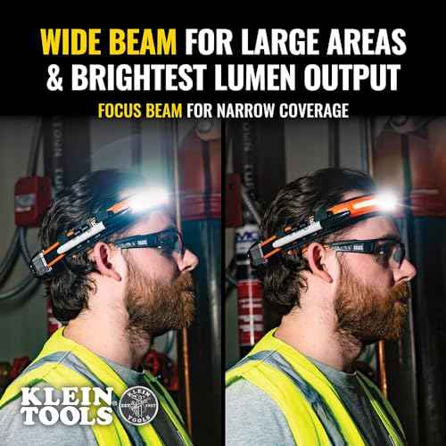 Klein Tools 56308 Rechargeable Headlamp with Strap, 575 Lumens, Wide-Beam LED, All-On or Direct Focus Modes, for Work and Outdoors