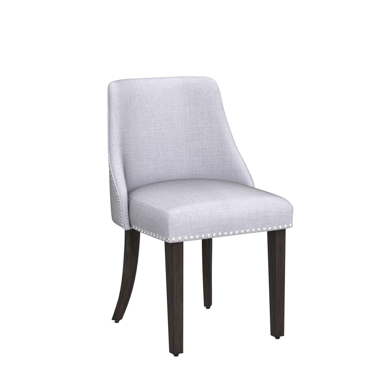 LZAREAL Linen Dining Chairs Set of 2 Upholstered Accent Chair with Nailhead Trim & Solid Wood Legs, Mid Century Modern Side Chair for Kitchen/Dining/Living/Bedroom, Linen Grey