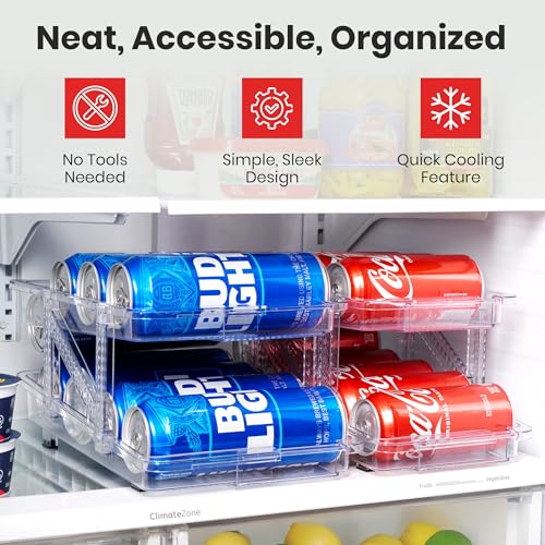 Expandable Soda Can Dispenser For Fridge - 2-Pack - Clear Transparent Soda Can Organizer For Refrigerator, Kitchen, and Pa...
