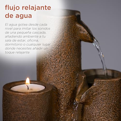 Alpine Corporation WCT202 Indoor Tabletop Tiered Water Fountain Featuring 3 Candles for Desktop and Table, 11", Brown