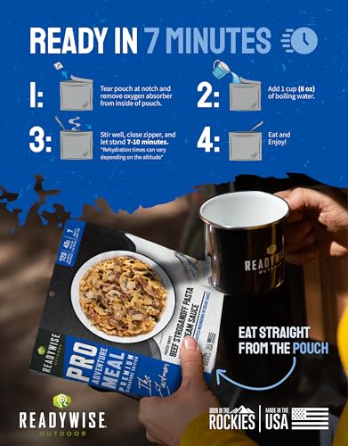 ReadyWise Outdoor Pro Adventure Meal - Beef Stroganoff Pasta with Cream Sauce, 2 Servings, 1 Pouch, 720 Calories, 40g Prot...