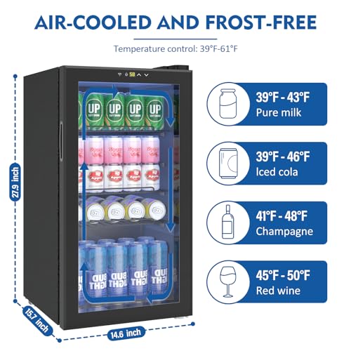Dawmilon 3.2 Cu.Ft Mini Fridge – 120 Can Beverage Refrigerator with Glass Door, Adjustable Shelves & Temperature Control, ...