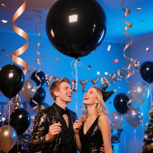 18 Inch Black Balloons 12 Pack Large Latex Party Balloons Round Helium Balloon for Halloween Birthday Party Anniversary Fe...