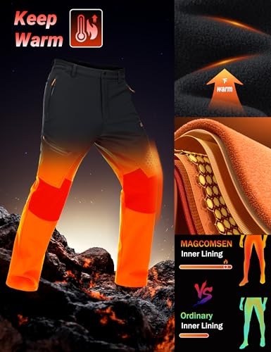 MAGCOMSEN Men's Winter Pants Fleece Lined Ski Snow Pants Water Resistant 4 Zip Pockets Outdoor Pants