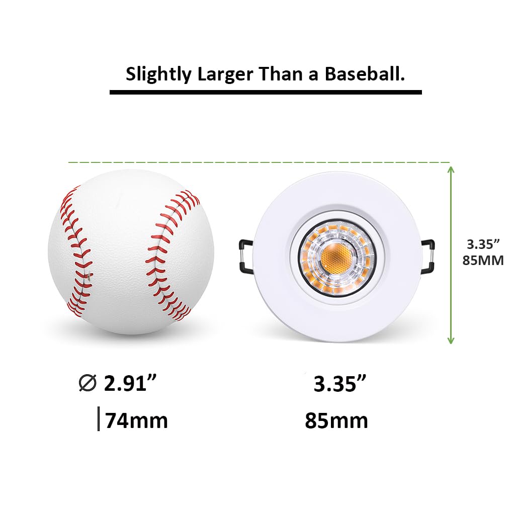 POPANU Canless Recessed Gimbal Downlight Rotatable-Spotlight 5 CCT 3 Inch Eyeball Ceilling Potlight, Dimmable Recessed Lights Fixture with Junction Box, 8W CCT Adjustable, White Round Trim, 6 Pack
