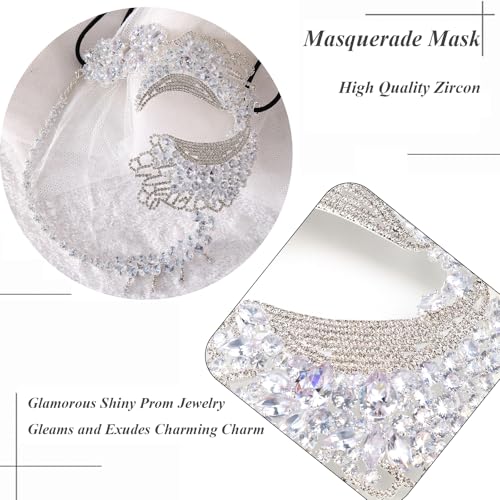 STONEFANS Masquerade Mask for Women Rhinestone Silver Venetian Mardi Gras Mask Costume Masquerade Accessories for Women
