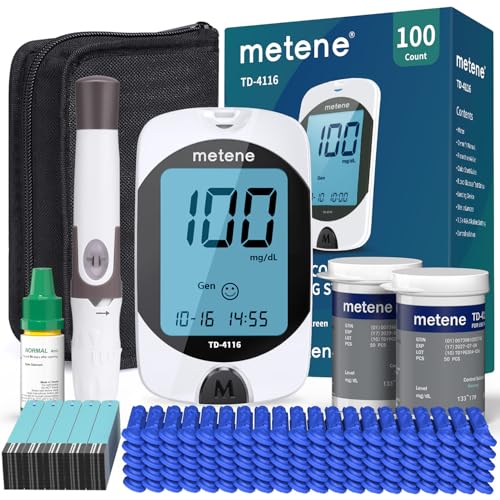 Metene TD-4116 Blood Glucose Monitor Kit, 100 Glucometer Strips, 100 Lancets, 1 Blood Sugar Monitor, Blood Sugar Test Kit ...