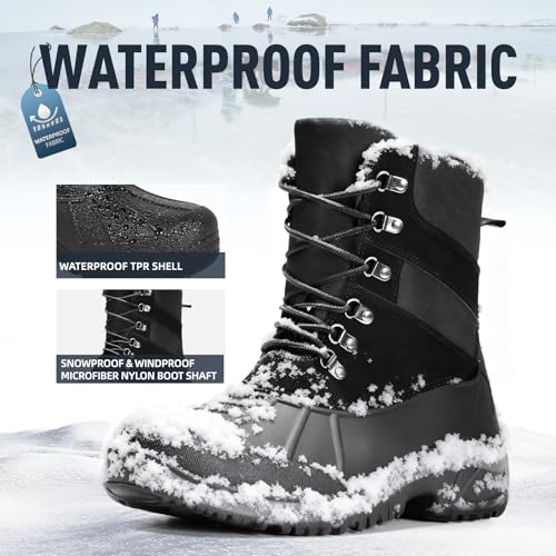 Furuian Winter Steel Toe Boots for Men Waterproof Safety Work Boots for Men Insulated Winter Snow Boot Mens Non Slip Hikin...