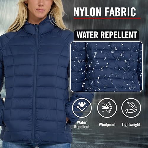 Spyder Packable Puffer Jacket Womens with Hood, Lightweight Full Zip Winter Quilted Womens Puffer Coat