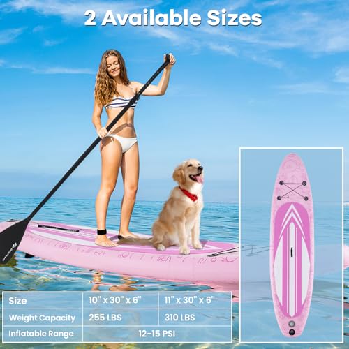 KOTEK 10FT/11FT Inflatable Paddle Board, SUP Paddleboard with Hand Pump, Safety Leash, Repair Kit, Carry Bag, Non-Slip EVA...