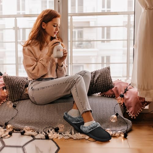 Jerzmy Fuzzy House Slippers for Women, Cushion Memory Foam Slippers Suede Faux Fur with Arch Support, Comfy Home Shoes for...