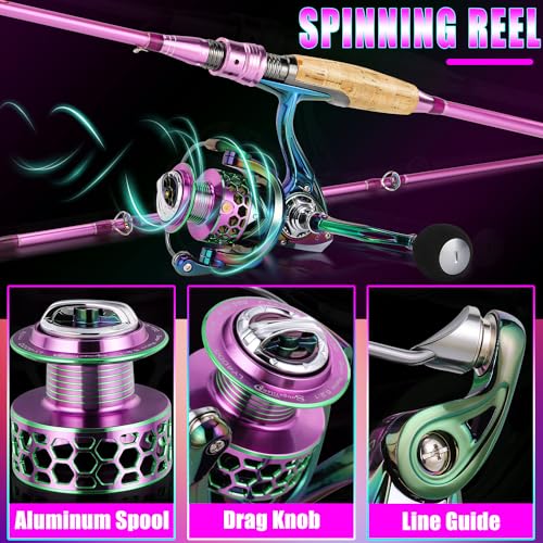 Sougayilang Spinning Rod Reel Combos,Colorful Two Pieces Spinning Pole with Smooth Strong Reel Available for Freshwater Sa...