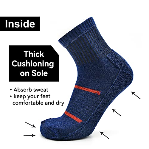 Busy Socks 3 Pack Men's Merino Wool Running Quarter Socks Womens Ankle Thick Cushioned Athletic Socks for Hiking Walking