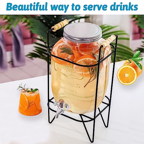 Tfwadmx 1 Gallon Drink Dispenser Glass Beverage Dispenser With Stand Leak Proof Stainless Steel Faucet Wide Mouth Mason Ja...