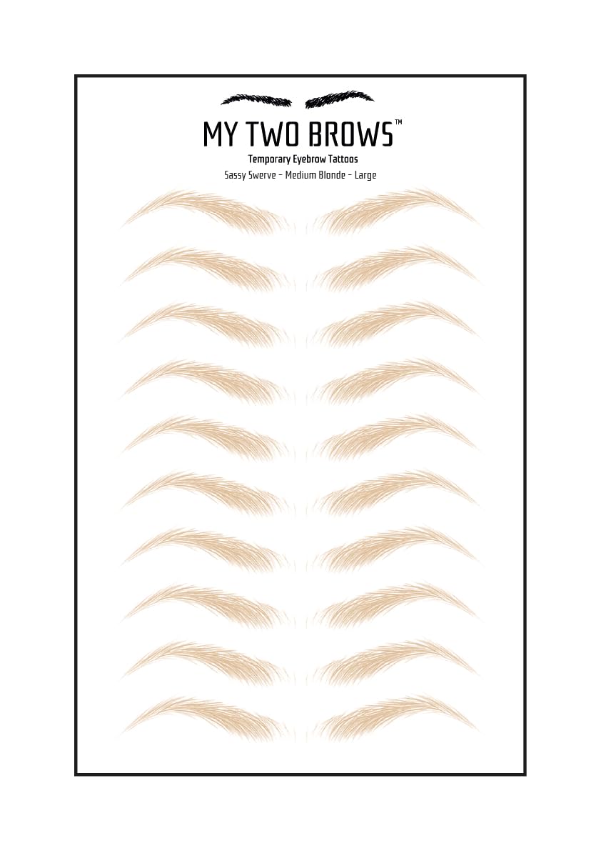 (10 pairs) Medium Blonde Temporary Eyebrow Tattoo - Large Size - Waterproof & Smudgeproof - Sassy Swerve Style Eyebrow Stickers - Sheet Lasts up to 30 Days - Won't Work on Existing Brows