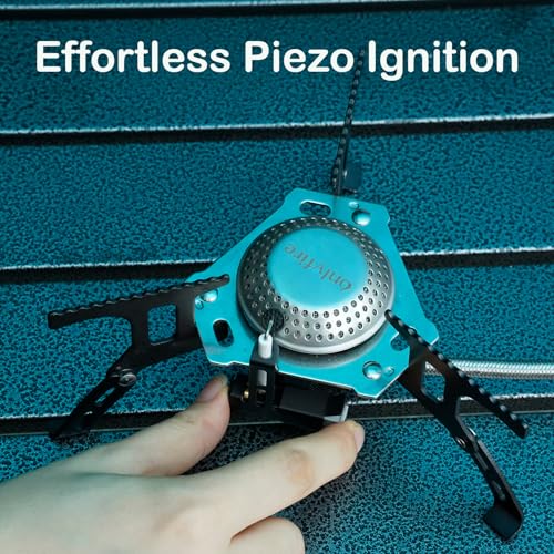 ONLYFIRE Portable Camping Gas Stove, Backpacking Camp Stove with Piezo Ignition, 1LB Propane Adapter, Mini Camp Stove with...