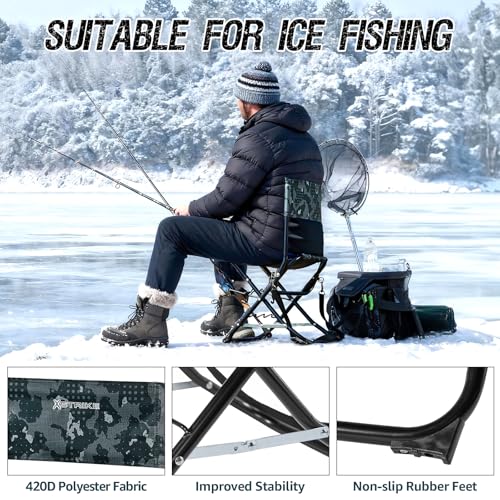 X Strike Portable Fishing Chairs Outdoor Folding Stool for Adults Portable Camping Chair for Ice Fishing,Hunting,Lawn,Pati...