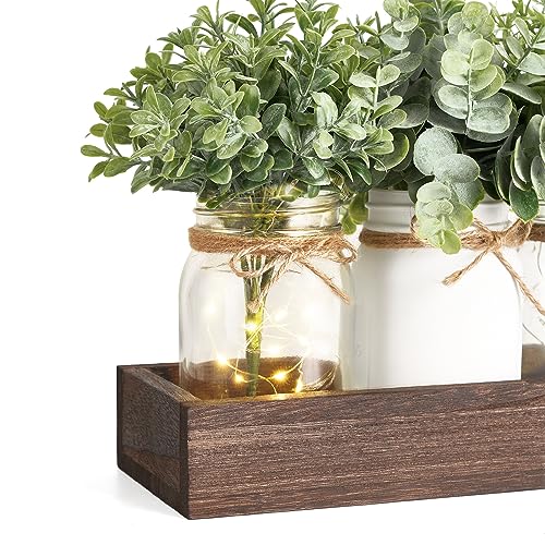 Mkono Mason Jar Lights Table Centerpiece for Dining Room Fake Eucalyptus Plants Christmas Table Decor for Kitchen Coffee T...