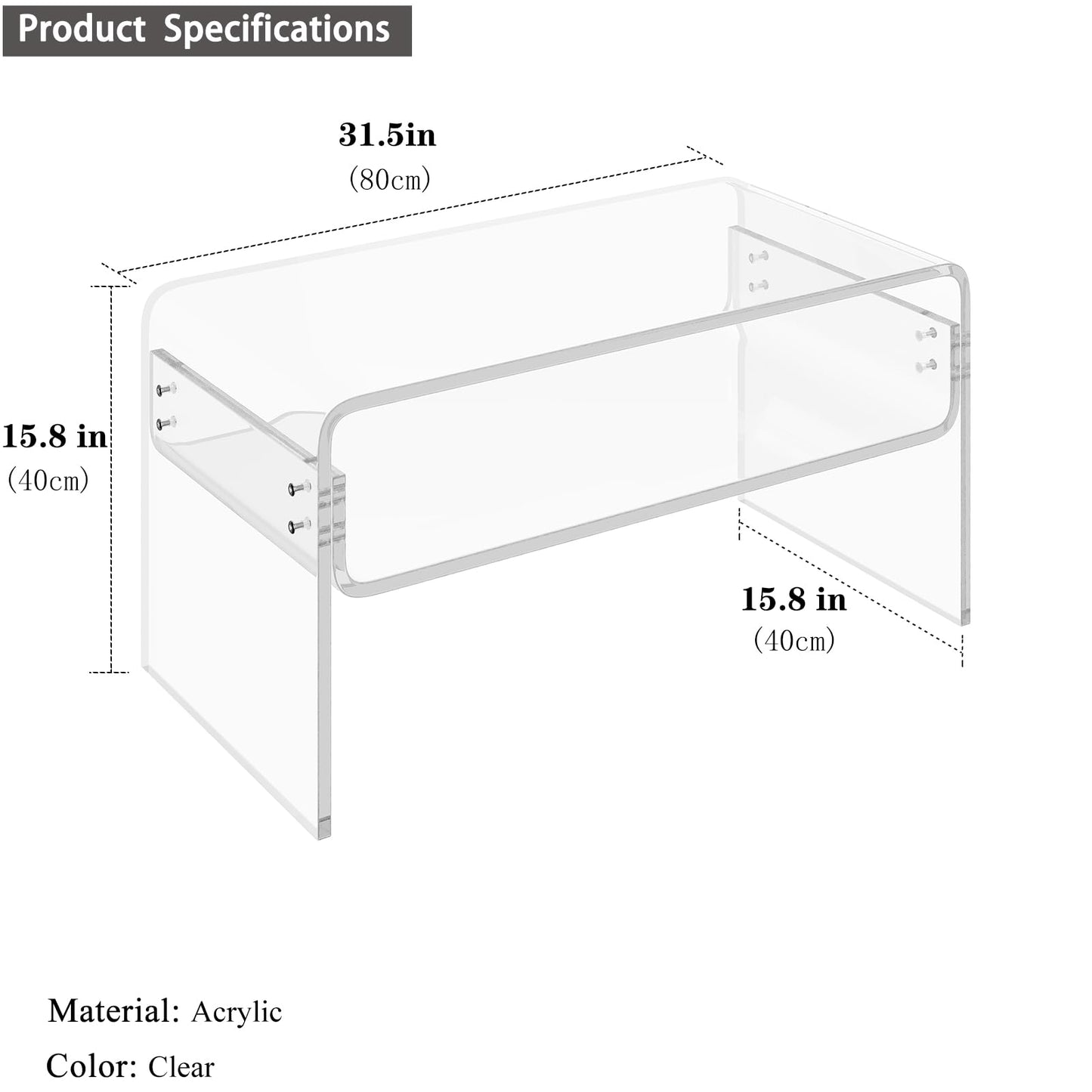 DOHWSK 2-Tier Acrylic Coffee Table, Side End Table with Storage Shelf, Modern Center Table for Living Room, Office, Bedroom, Home Small Space, Easy Assembly (Clear)