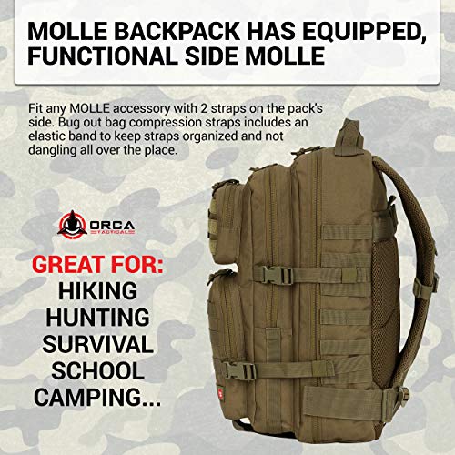 Orca Tactical Backpack 40L Large Military 1 to 3 Day Molle Assault Pack Rucksack Army Bag