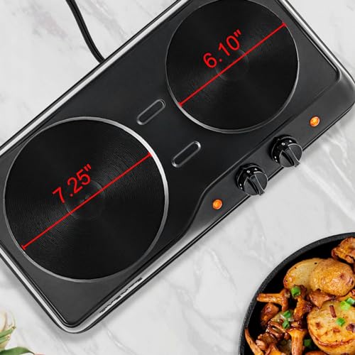 OVENTE Electric Countertop Double Burner, 1700W Cooktop with 7.25" and 6.10" Cast Iron Hot Plates, Temperature Control, Po...