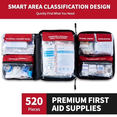520 Pieces Premium First Aid Kit - Large Emergency Medical Kit for Survival, Car, Home, Travel, Camping, Backpack, Hiking,...