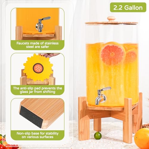 SPEETH 2.2 Gallon Drink dispenser, Large Water Glass Beverage Dispenser With Wood Stand for Parties With Stainless Steel S...