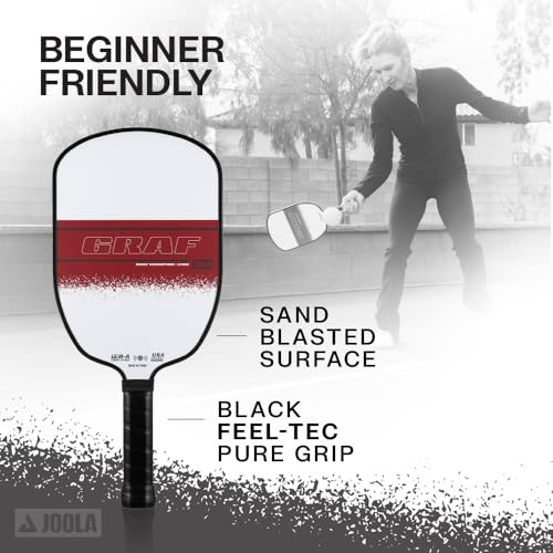 JOOLA Agassi GRAF Champion 12mm Pickleball Paddle - Sandblasted Pickleball Racket Increases Spin & Control - Agassi Shape with Extended Sweet Spot - UPA-A Certified - USAP Approved - NFC Chip Enabled