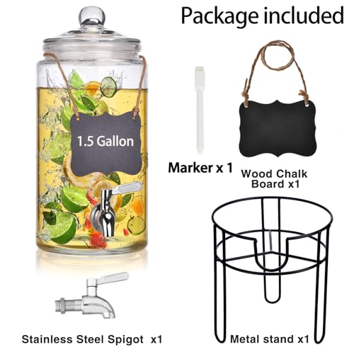 1.5 Gallon Drink Dispenser with Stand, Drink Dispensers for Parties, Beverage Dispenser with 100% Leakproof Spigot, Ideal ...