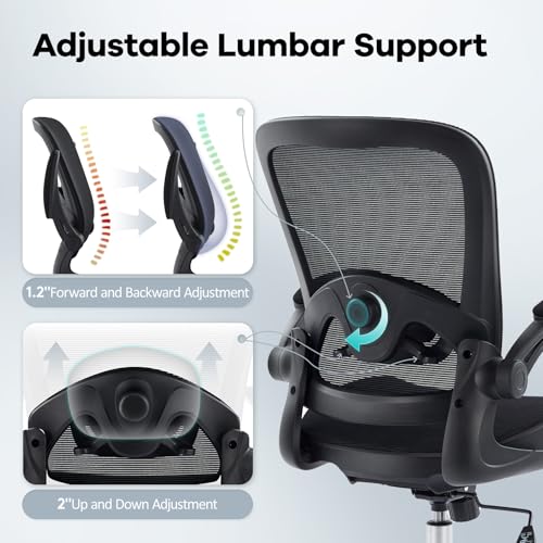 Morkprism Office Chair Mesh Seat,Ergonomic Mesh Desk Chair with Adjustable Lumbar Support,Computer Chair with Flip-up Armr...