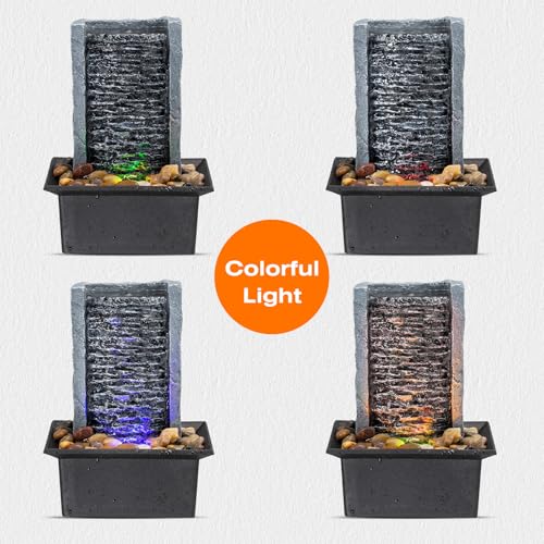 Tabletop Fountain Indoor Waterfall Rock Fountain LED-Lights Water Feature Waterfall for Modern Home and Office Indoor Deco...