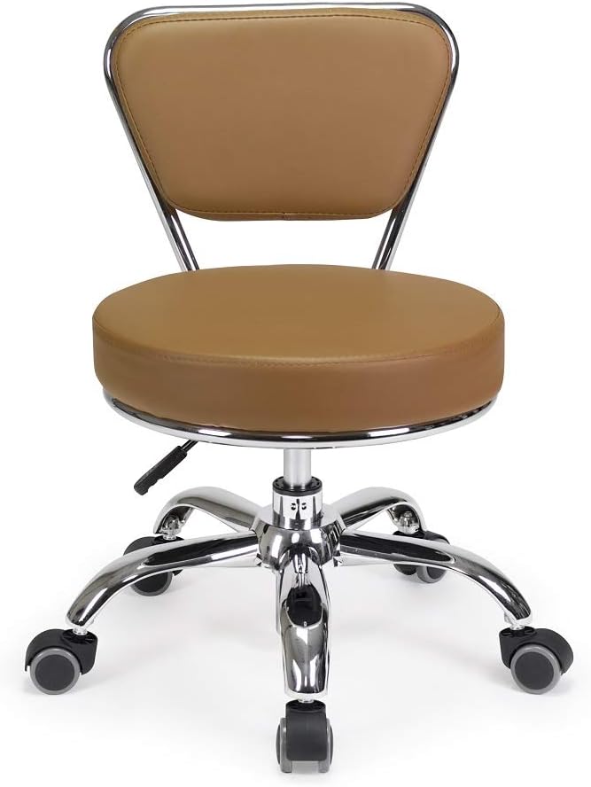 MAYAKOBA Dayton Rolling Bathroom Seat (Cappuccino) Pneumatic, Short Stool with Adjustable Height 13"-15", Perfect for Bathroom Tub Height, Paded Shower Bench with Back-Support