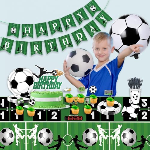 Soccer Birthday Party Decorations, 135PCS Soccer Decorations for Party Includes Soccer-Balloons Banner Backdrop Tablecloth...